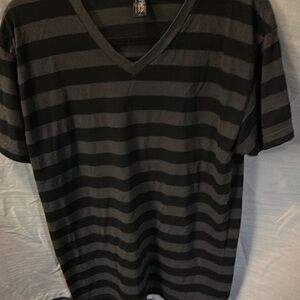 Black and Gray Striped V-Neck T-Shirt